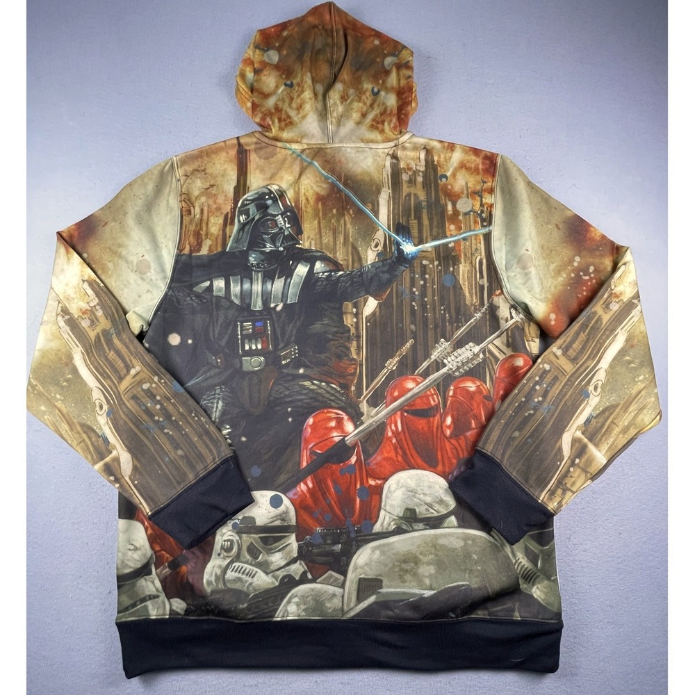 Star Wars Hoodie Mens XL Multicolor Darth Vader Stormtrooper All Over Print Zip - Picture 9 of 9